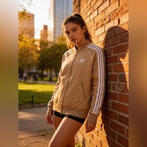 adidas Tan Bomber Jacket with White 3-Stripes